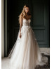 Strapless Ivory Lace Tulle Structured Wedding Dress